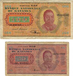 Katanga, 50, 100 francs 1960, Pick 7, 8