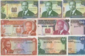 Kenya, lille lot overvejende nyere ucirkulerede sedler, flere bedre typer imellem, i alt 34 stk.