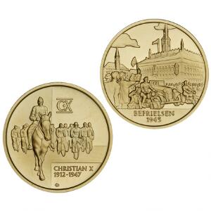 2 små medailler fra serierne Danmarks Historie og Danmarks Regenter, i alt Au, 9,7 g 7501000