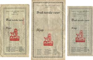 Norge, reklameseddel, Kjøp Askos Produkter på Tyskland, 100 millionen mark 1923 2 forskellige samt 1 milliard mark 1923, i alt 3 stk.