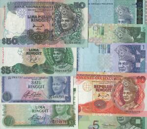 Malaysia, lille lot overvejende nyere ucirkulerede sedler, i alt 9 stk.