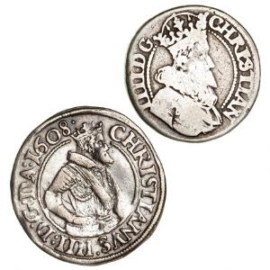 Christian IV, 12 krone 1624, H 128 8 skilling 1608, H 96, renset. 2