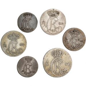 Christian VII, 8 forskellige slesvig-holstenske mønter, inkl., 2 sechsling 1788, 1800, H 45