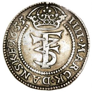 Frederik III, 4 mark  krone 1655, H 95A, Aagaard 46.5