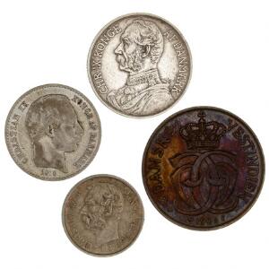 Dansk Vestindien, Christian IX, 10 Cents 1878, H 26, 50 bit  10 cents 1905, H 33, 1 franc  20 cents 1905, H 32, 2 cents  10 bit 1905, H 35