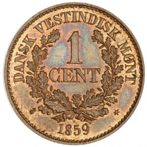 Dansk Vestindien, Frederik VII, 1 cent 1859, H 23, smuk mønt