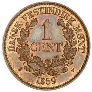 Dansk Vestindien, Frederik VII, 1 cent 1859, H 23, smuk mønt