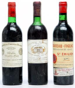 1 bt. Château Cheval Blanc, 1. Grand Cru Classé A 1976 A hfin.  etc. Total 3 bts.