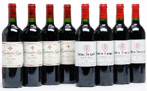 4 bts. Château Bourgneuf, Pomerol 2003 A hfin.  etc. Total 8 bts.