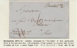 1854. Adressebrev fra Bordesholm til Kiel. Håndskrevet BOREDESH. 262. Sjældent brev i pragtkvalitet