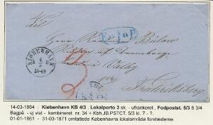 1864. Fodpostbrev af 5.6.64 sendt til Valby. Påskrevet 3 i rødkridt