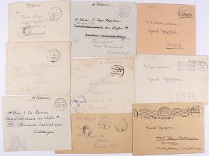 1941-44. 9 breve, vedr. danske SS-frivillige, sendt til Danmark eller til soldaten i bl.a. Sennheim, Bad Tölz, Hohenstaufen, Nord. Flere med censur.