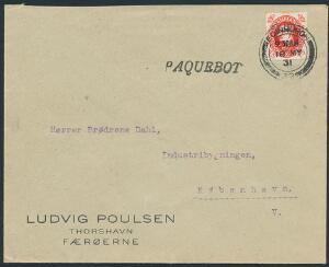 1930. Chr. X, 60 år 15 øre, rød. Single på brev fra Thorshavn til København annulleret EDINBURGH 18 MY 31. LUX-kvalitet