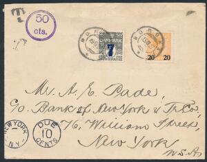 1926. 2030 øre, orange og 78 øre, grå på brev annulleret med norsk stempel NORDKAP, sent til New York og sat i porto