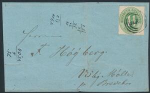 SKJBK. Esrom-type på brevforside med Herzogth Schleswig, 1 14 sh. grøn, sendt til Visby Mølle