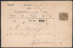 1875. 16 øre, gråbrun. Single på privatfremstillet adressekort fra Ribe til København