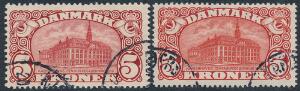 1912-1915. 5 kr. Posthus, brunrød. Vm.IIIIV. 2 stemplede mærker