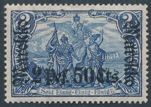Tysk Post i Morokko. 1906. 2p50cts.2 M. blå. Smukt postfriskt mærke. AFA 1500