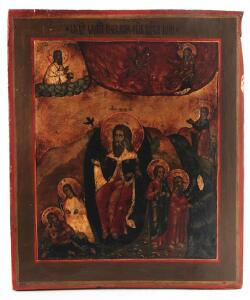 Russisk ikon forestillende Opstigningen af Elijah. Tempera på træ. 19. årh. 36 x 30.
