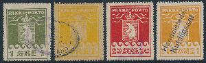 19151930. Lot stemplede Pakkeporto. 1 øre med mindre tyndhed. AFA 1650