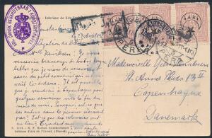 1917. Interessant brevkort fra Tyrkiet til København. Ovalt stempel i violet farve Kgl. Dansk Gesandtskab i Konstantinopel