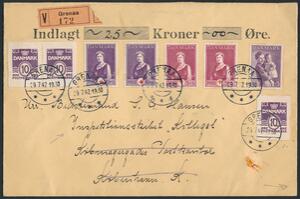 1942. Interessant værdibrev sendt fra Fyrskibet ANHOLT KNOB i Grenaa  29.7.1942 til Inspektionsskibet KATTEGAT, sendt via Købmagergades Postkontor