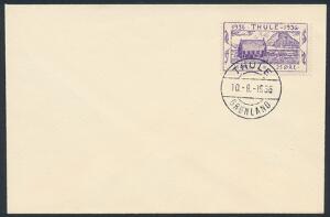 1936. 25 øre, violet. Single på blanko kuvert FDC, annulleret med brotypestempel Thule 10.8.1936 Grønland