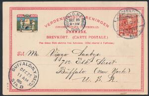1905. Helsag sendt fra Kjøbenhavn 13.12.1905 til BUFFALO, USA. Ankomststempel DEC 25 1905. Sjældent