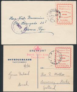 1946. Interneret Brev Postforsendelse Østrigerlejr TARP. 2 brevmærker henholdsvis utakket og med stukken kant på brev og kort