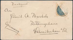 1903. Halveret 4 cents, brunblå. Smukt lille brugsbrev sendt til Tyskland og annulleret med stumt 4-ringsstempel. Påskrevet Bootpost. Sjælden