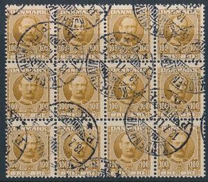 1907. Fr. VIII, 100 øre, gulbrun. Stemplet 12-blok