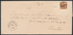 1854. 4 sk. Brun. Brev fra HIRSCHOLM med håndskreven 1710 1855, sendt til Kiøbenhavn. Sjælden forsendelse.