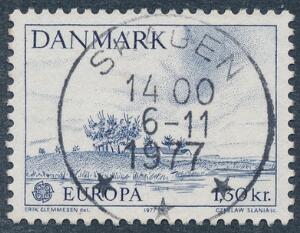 1977. CEPT 1,30 kr., blå. Annulleret med retvendt LUXUS-stempel SKAGEN 6.11.1977.