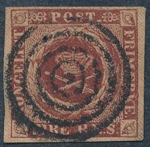 1851. 4 RBS Ferslew. PRAGT-mærke med velplaceret stumt stempel.