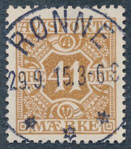 1914. 41 øre, brun. LUX-stempel RØNNE 29.9.15