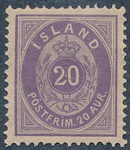 1876. 20 aur, violet. Smukt postfrisk mærke. Facit 900