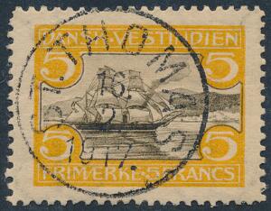 1905. St. Thomas Havn, 5 fr. gulbrun. Pragteksemplar annulleret ST. THOMAS 16.2.1917
