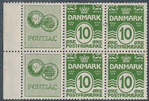 1928. Pontiac, 10 øre, grøn. Postfrisk 6-blok. AFA 9500