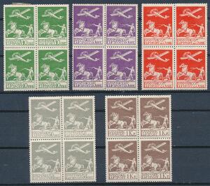 1925-1929. Gl. Luftpost. Komplet sæt i ubrugte 4-BLOKKE.