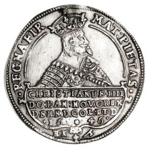 Christian IV, speciedaler 1646, H 55D, kraftige monteringsspor samt renset og poleret i felter
