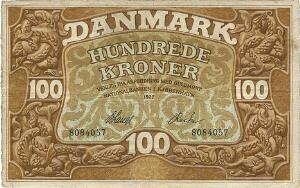 100 kr 1922, Nr. 8084057, V. Lange  Recke, Sieg 109, DOP 116, Pick 23
