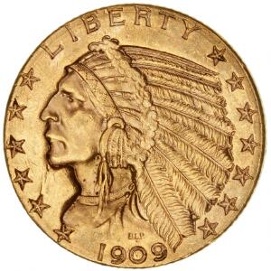 USA, 5 Dollars 1909 D, Indian Head type, F 151