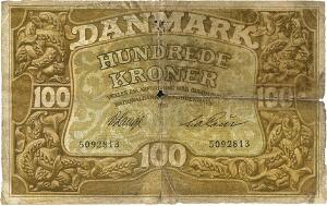 100 kr 1917, Nr. 5092813, V. Lange  la Cour, Sieg 109, DOP 116, Pick 23, stærkt brugspræget