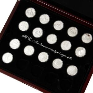 H.C. Andersen medailleserie fra mønthuset, 56 sølvmedailler i æske