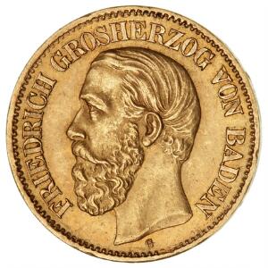 Tyskland, Baden, 10 Mark 1875G, F 3756