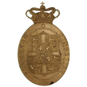 Kongeligt Told Tegn i ovalt messing med krone på toppen, 65 x 40 mm