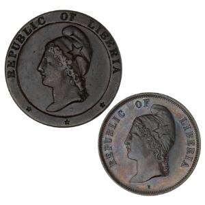 Liberia, 2 Cents prøvemønt 1868, KM Pn16, kv. M-0 2 Cents 1862, KM 4, kv. 1. 2