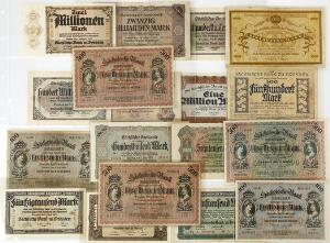 Tyskland, Sachsen, 1890 - 1923, samling pengesedler, alle forskellige, inkl. 500.000 mark 1923, Rosenberg SAX 18, nr. 000015. 18
