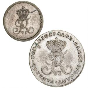 Frederik VI, 16 Rigsdaler offermark 1808, H 6 8 Rigsbankskilling 1819, H 31, blanketfejl. 2