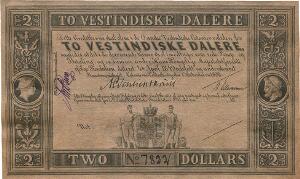 Dansk Vestindien, 2 vestindiske dalere 1898, No. 7822, Sieg 14, Pick 8b, blanket med 3 underskrifter
